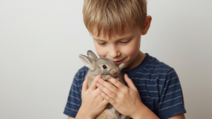 child holding a bunny